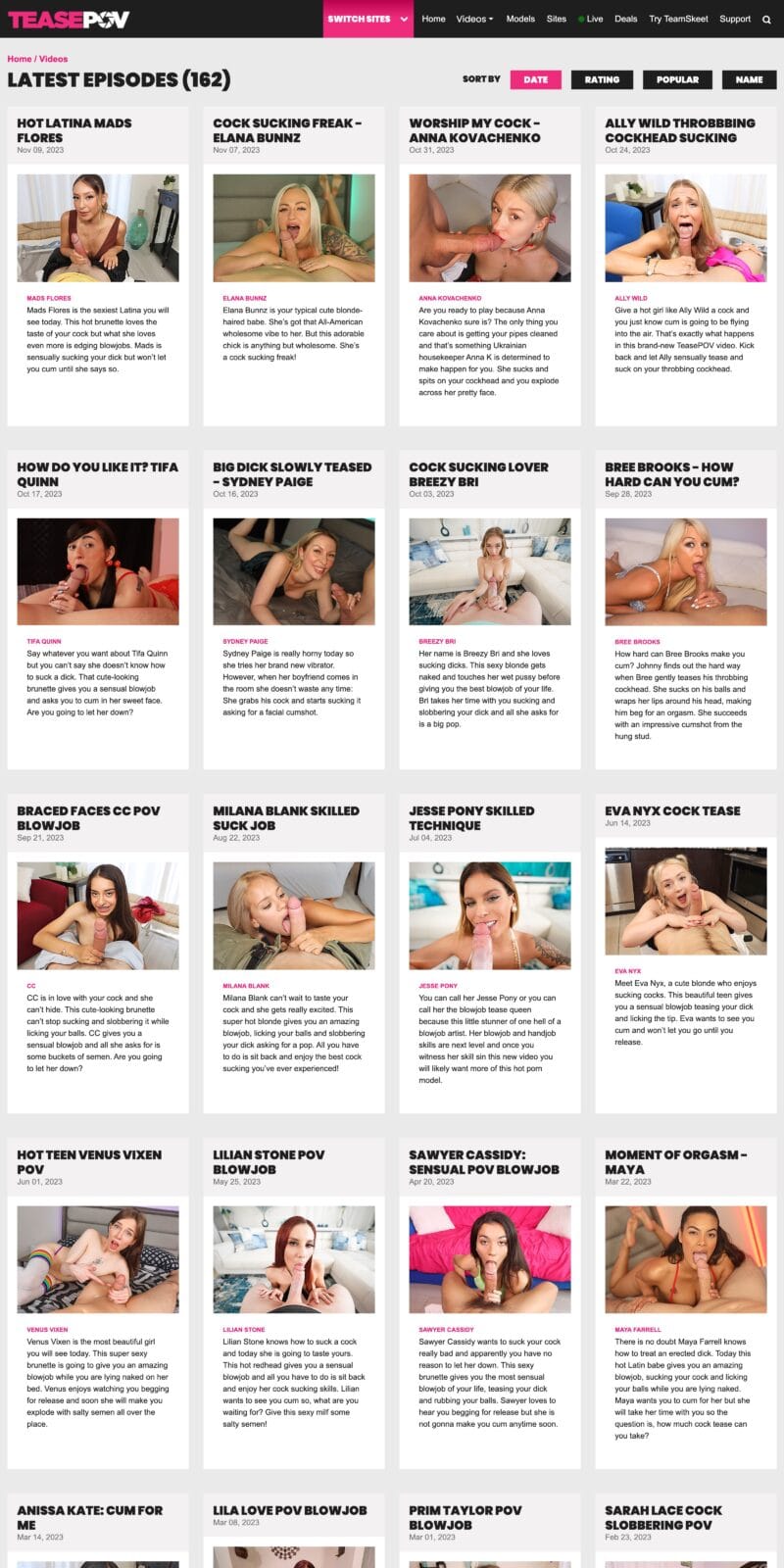 TeasePOV Screenshot Members Area Videos Page